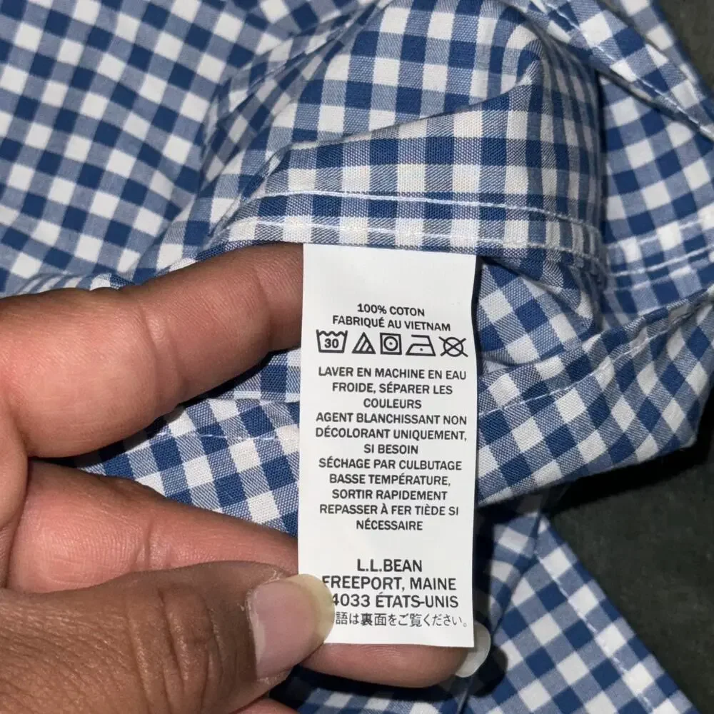 L.L. Bean Shirt Men's Medium Blue White Gingham Cotton Long Sleeve Button-Down - Picture 3 of 7